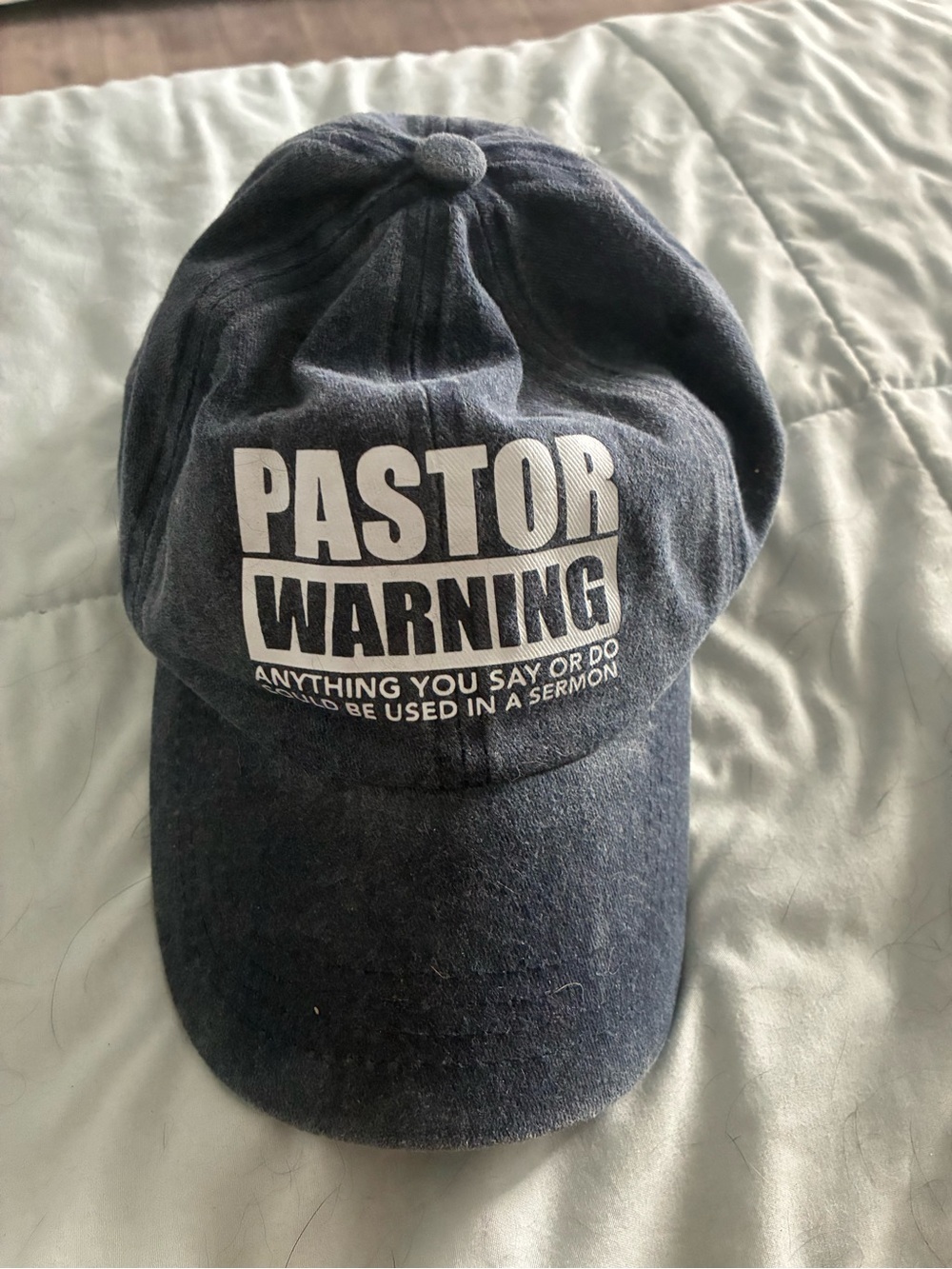 PASTOR WARNING Navy/ Dark grey  Baseball Cap with White Text
